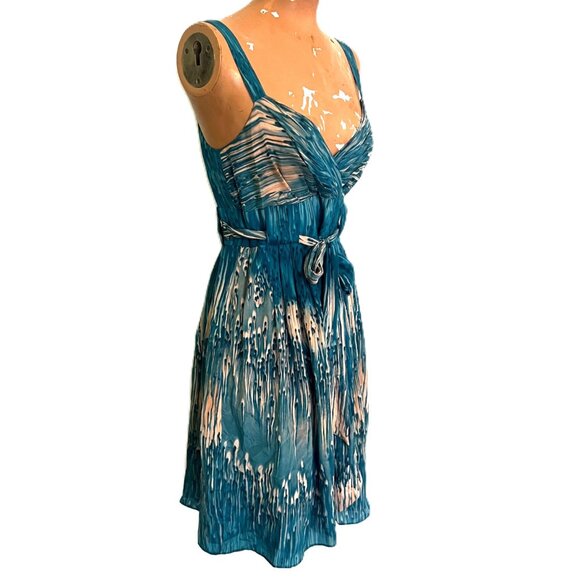 Anthropologie $168 LIL Caballo Falls Silk Dress Teal Blue Size 4 Flattering Fit - Picture 4 of 9